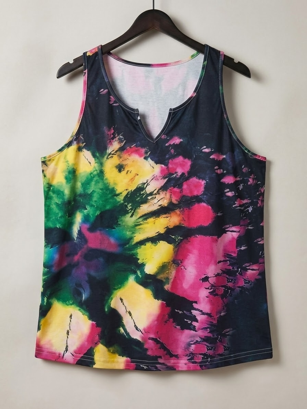 Brand NEW Tie-Dye Split Neck Tank Top - Multicolor